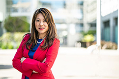 California State Treasurer Fiona Ma wearing blue and red