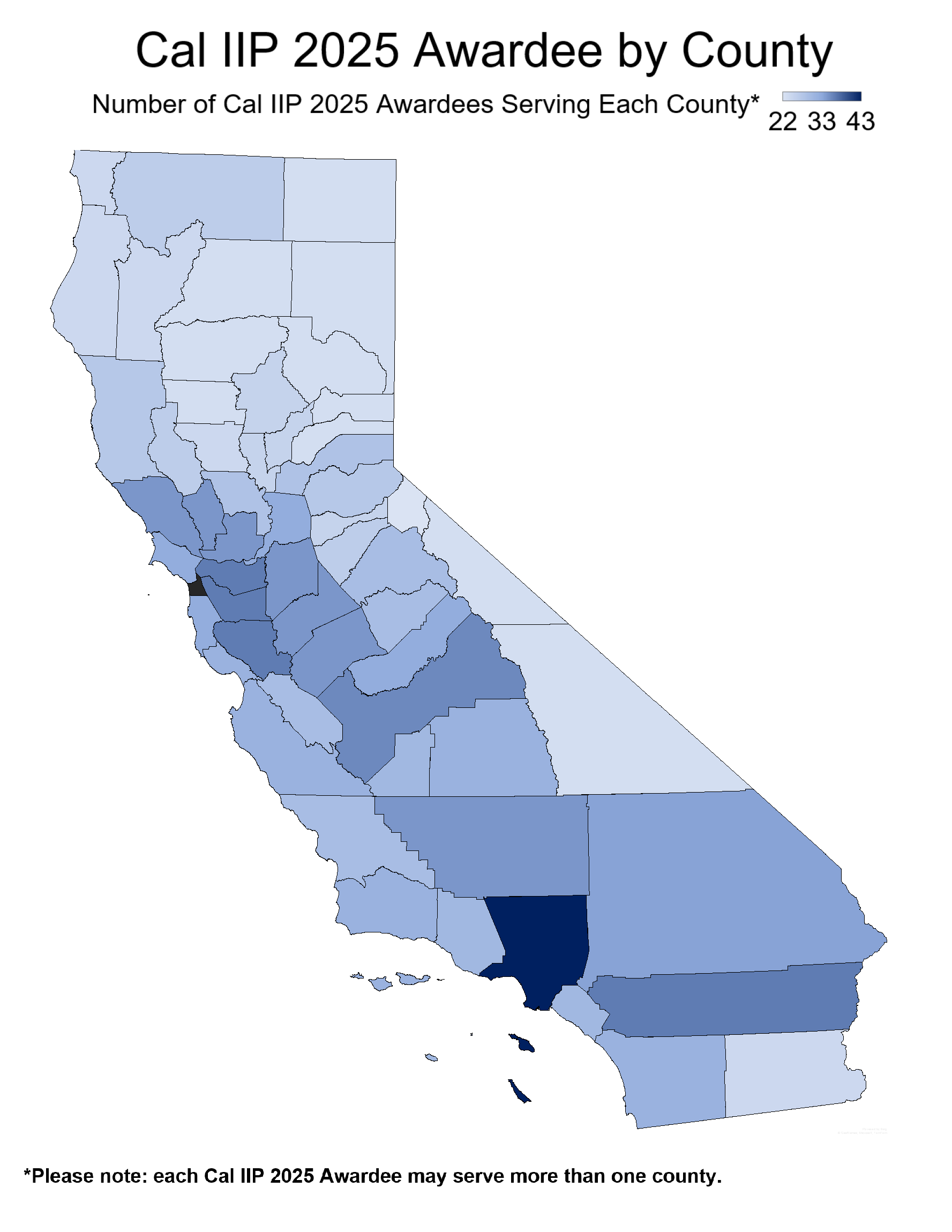 Cal IIP 2024 Aardees Availabiity by County heat map of California State
