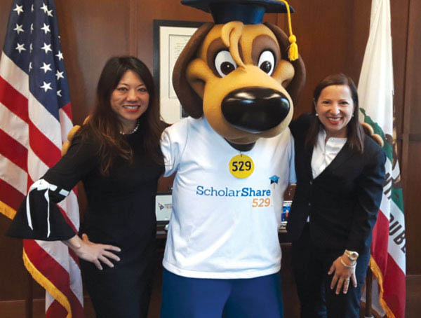 With Lt. Governor Eleni Kounalakis and Diploma Dog during a visit to the Capitol to promote saving for college through the state’s ScholarShare 529 plan. JWith Lt. Governor Eleni Kounalakis and Diploma Dog during a visit to the Capitol to promote saving for college through the state’s ScholarShare 529 plan.