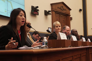 Treasurer Ma speaking before a Congressional committee on the need to change banking rules and ease restrictions on legal cannabis-related businesses. [Photo credit: CUNA, Jamar Jemison]