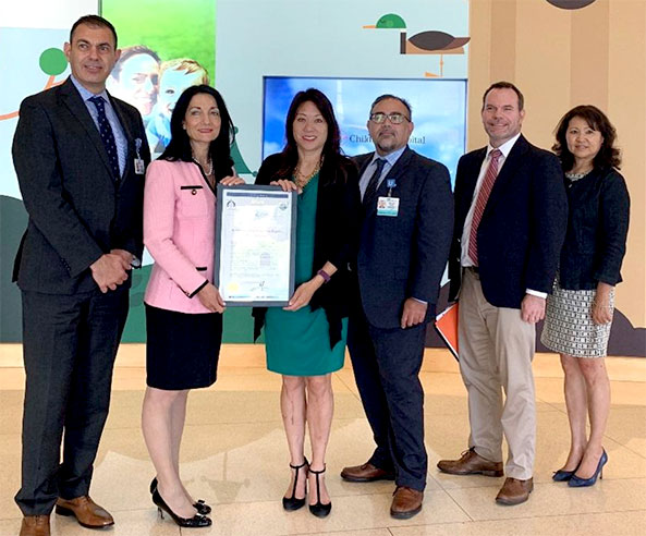 At UCLA Mattel Children’s Hospital to present a resolution of appreciation to Johnese Spisso, President of UCLA Health and CEO of UCLA Hospital System. Also pictured are UCLA Health Chief Operating Officer Richard Azar (far left), and (to the right of Treasurer Ma) UCLA Health Chief Strategy Officer Santiago Munoz, California Health Facilities Financing Authority Executive Director Frank Moore, and Deputy Treasurer Audrey Noda.