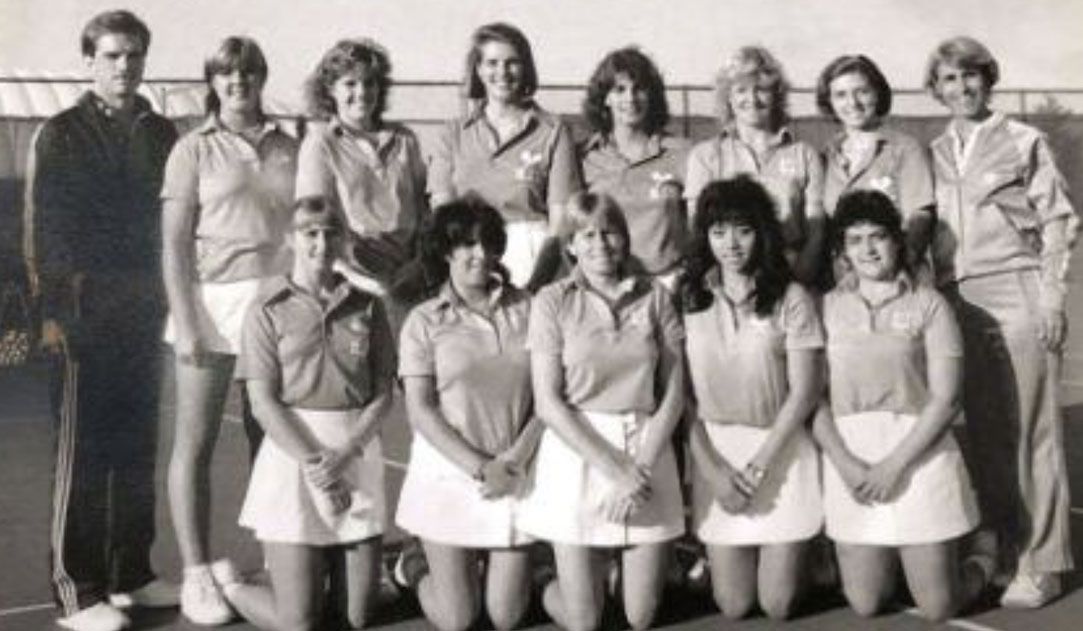 Rochester Institute of Technology’s 1985 women’s tennis team. Treasurer Ma is in the front row, second from right.