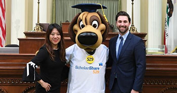 With Assembly Majority Leader Ian Calderon and Diploma Dog at the State Capitol in May.