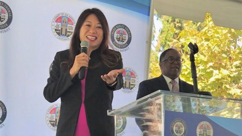 Treasurer Ma delivers comments during a groundbreaking ceremony for the Martin Luther King, Jr. Behavioral Health Center in Willowbrook (Los Angeles County). The Treasurer chairs the California Health Facilities Financing Authority (CHFFA) board, which approved a $40 million grant under the Investment in Mental Health Wellness Act of 2013. The grant is funding 16 new crisis residential treatment beds for the facility.