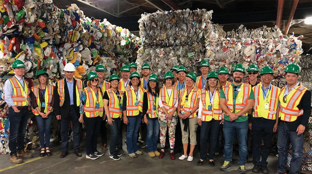 Treasurer Ma visiting the Merlin Plastics materials recovery facility in Canada during an educational study trip sponsored by the California Foundation on the Environment and Economy. The facility handles garbage, containers, and paper/cardboard. 