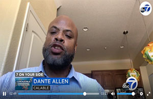 CalABLE Executive Director Dante Allen being interviewed from his home via Skype by reporter Michael Finney of ABC 7 News in San Francisco on May 8. Allen informed viewers who receive Social Security Insurance that stimulus money they get, if not spent within 12 months, could risk SSI and Medicaid benefits. The solution? Protect the money by depositing it in a California ABLE account. 