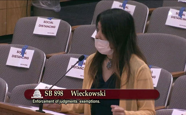 Treasurer Ma speaking before the Senate Judiciary Committee about a bill she sponsored with Senator Bob Wieckowski that says when bankruptcies occur, the money families place into a higher education 529 California ScholarShare account can’t be touched.