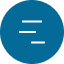 Icon of three white horizontal lines of varying lengths (like a bulleted list), set against a solid dark blue circle.