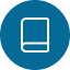 Icon of a white closed book outline showing the front cover and spine, set against a solid dark blue circle.